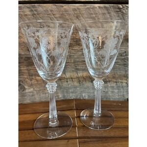2  ESTATE Cambridge Rose Point Crystal Etched 8 3/8"  TALL  Water Goblets